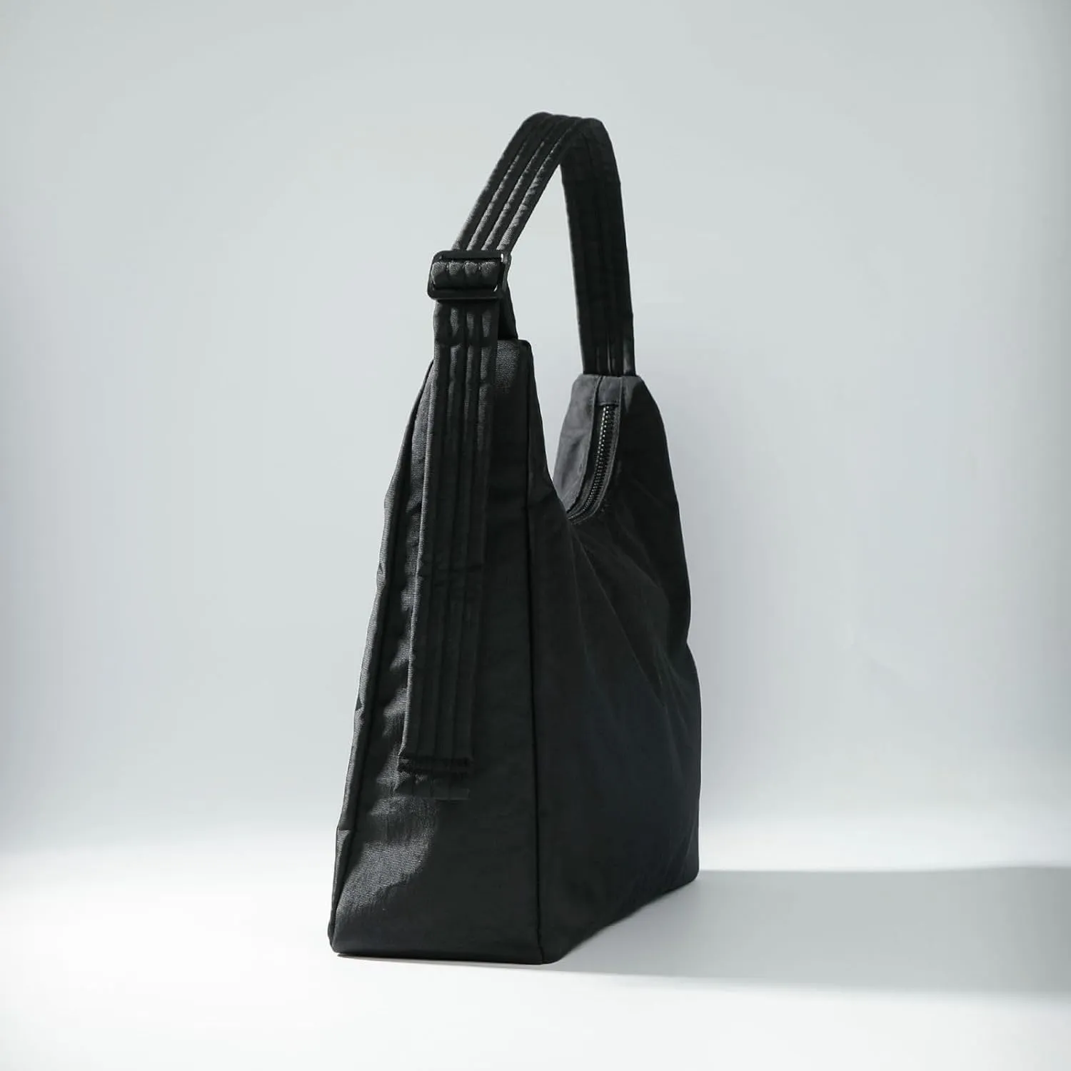 Nylon Shoulder Bag - Adjustable Quilted Strap, Structured Slouchy Design with Interior Zip Pocket