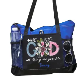 Personalized With God All Things Are Possible Premium Tote Bag Christian Tote Bag Guiding Cross Daily Bag - Reinforced with Biblical Strength - All-Purpose Carryall for Daily Essentials (Pink)