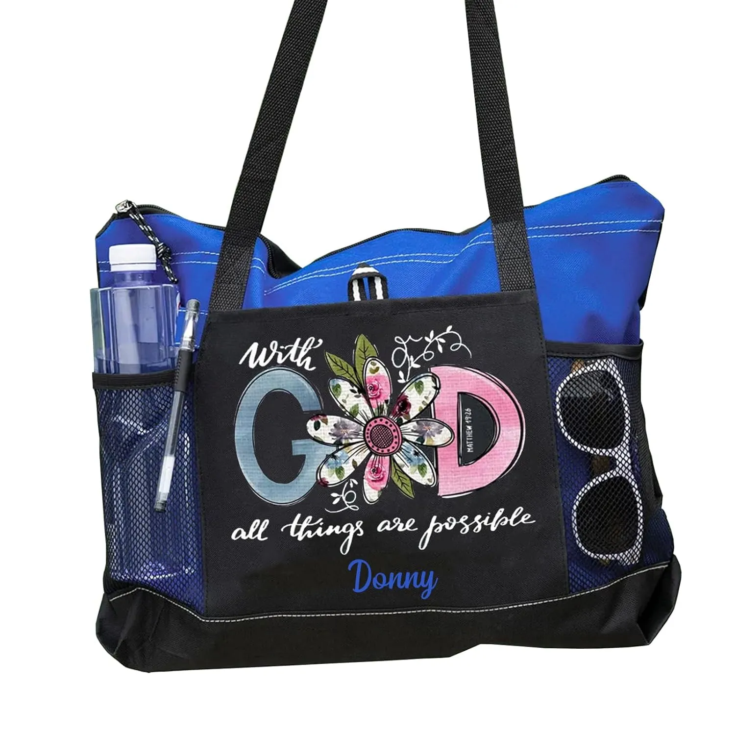Personalized With God All Things Are Possible Premium Tote Bag Christian Tote Bag Guiding Cross Daily Bag - Reinforced with Biblical Strength - All-Purpose Carryall for Daily Essentials (Pink)
