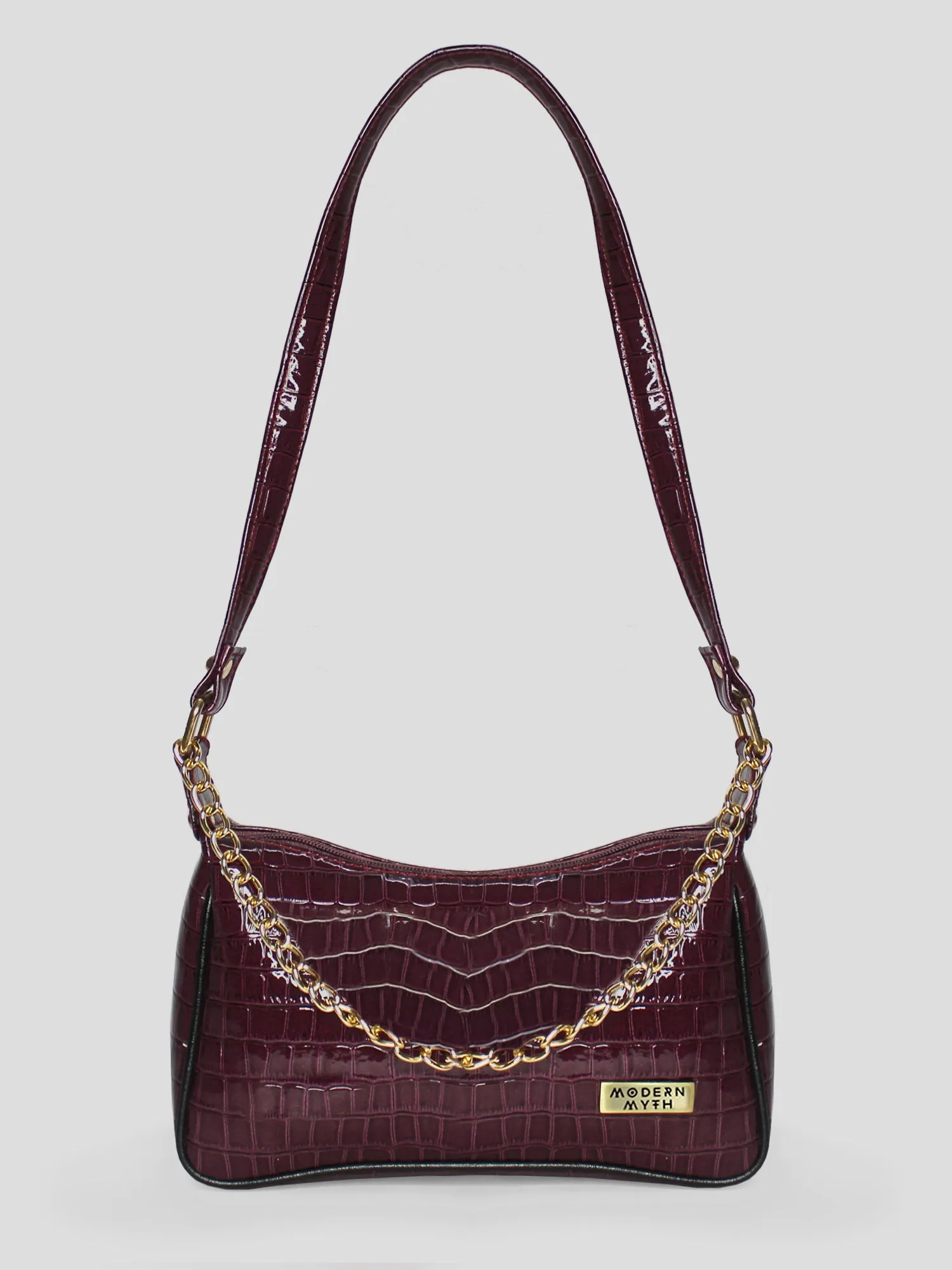 Plum & Black Chunky Chain Mini Shoulder Bag | Modern Myth