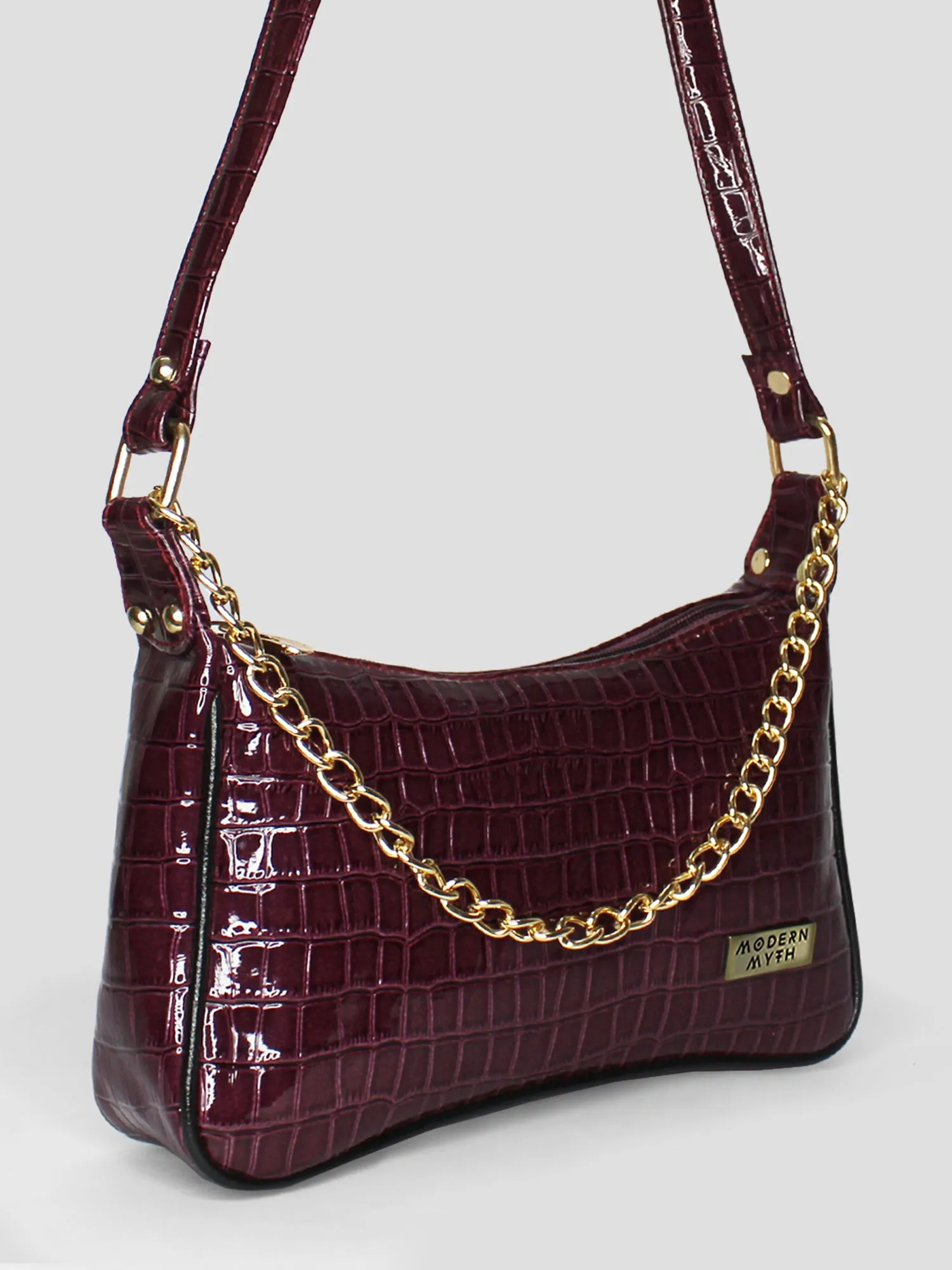 Plum & Black Chunky Chain Mini Shoulder Bag | Modern Myth