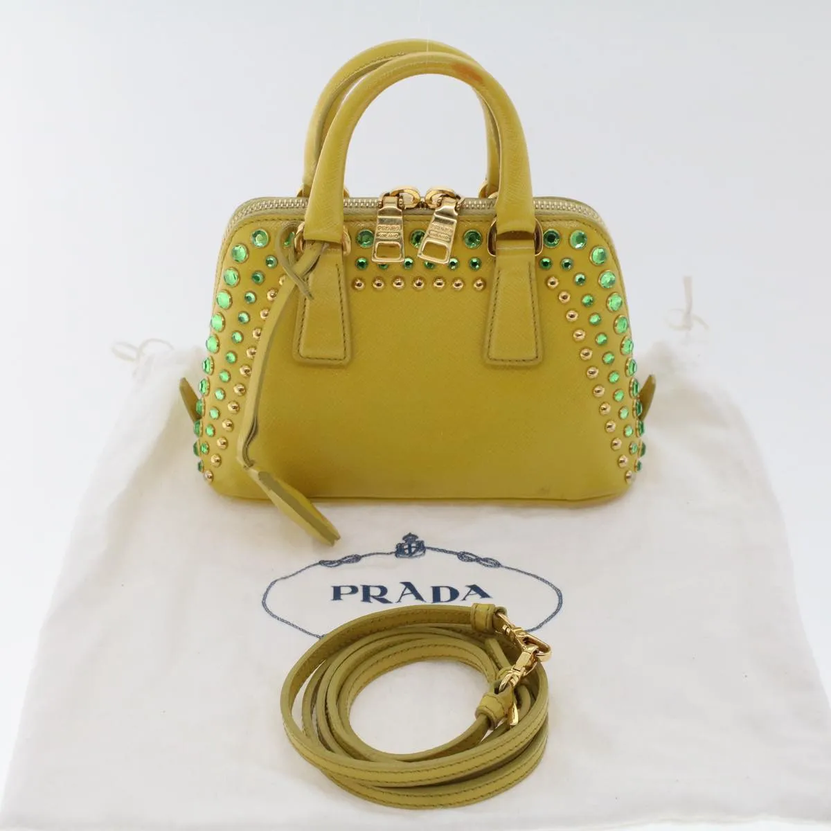 PRADA Bijoux Hand Bag Safiano leather 2way Yellow  bs7257