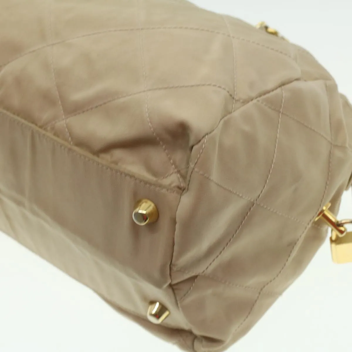 PRADA Chain Hand Bag Nylon Beige  37564
