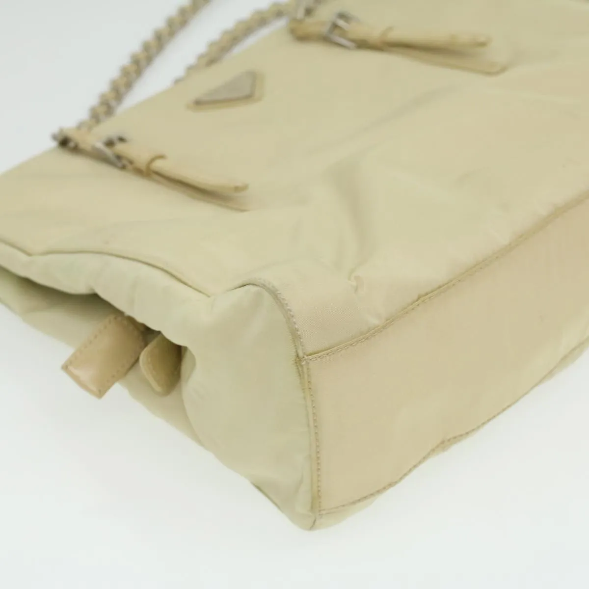 PRADA Chain Shoulder Bag Nylon Beige  ac1622