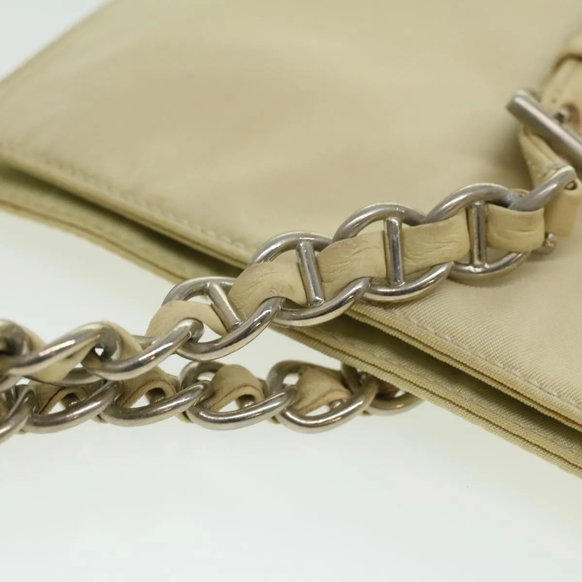 PRADA Chain Shoulder Bag Nylon Beige  ac1622