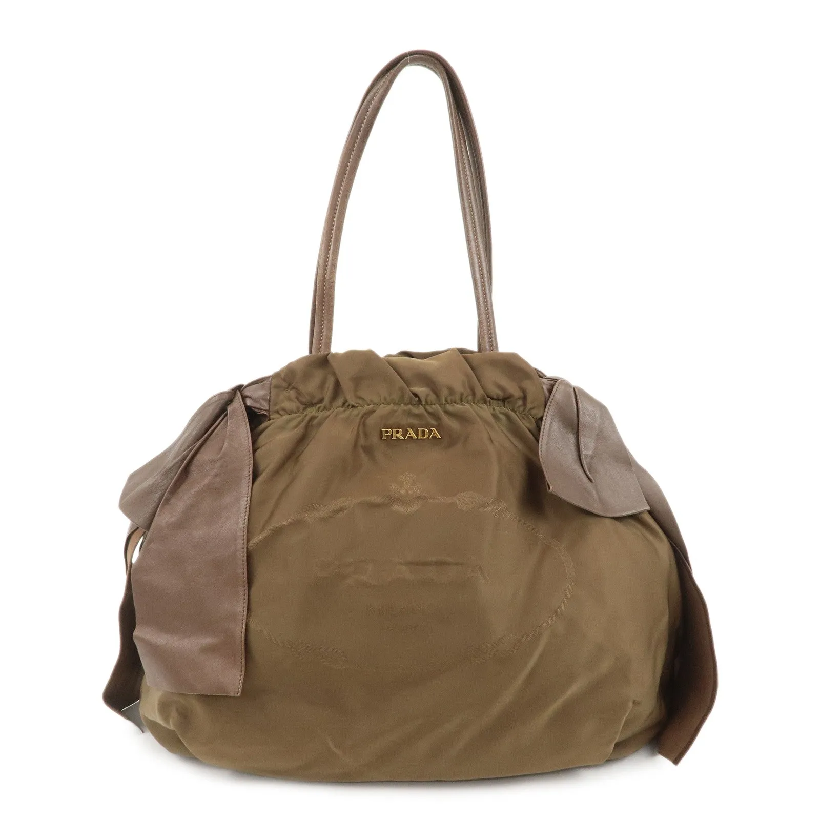 PRADA Logo Nylon Leather Ribbon Shoulder Bag Brown BR4205 Used
