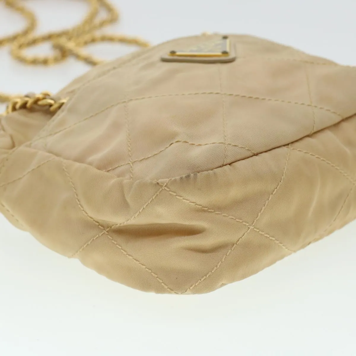 PRADA Quilted Chain Shoulder Bag Nylon Beige  41312