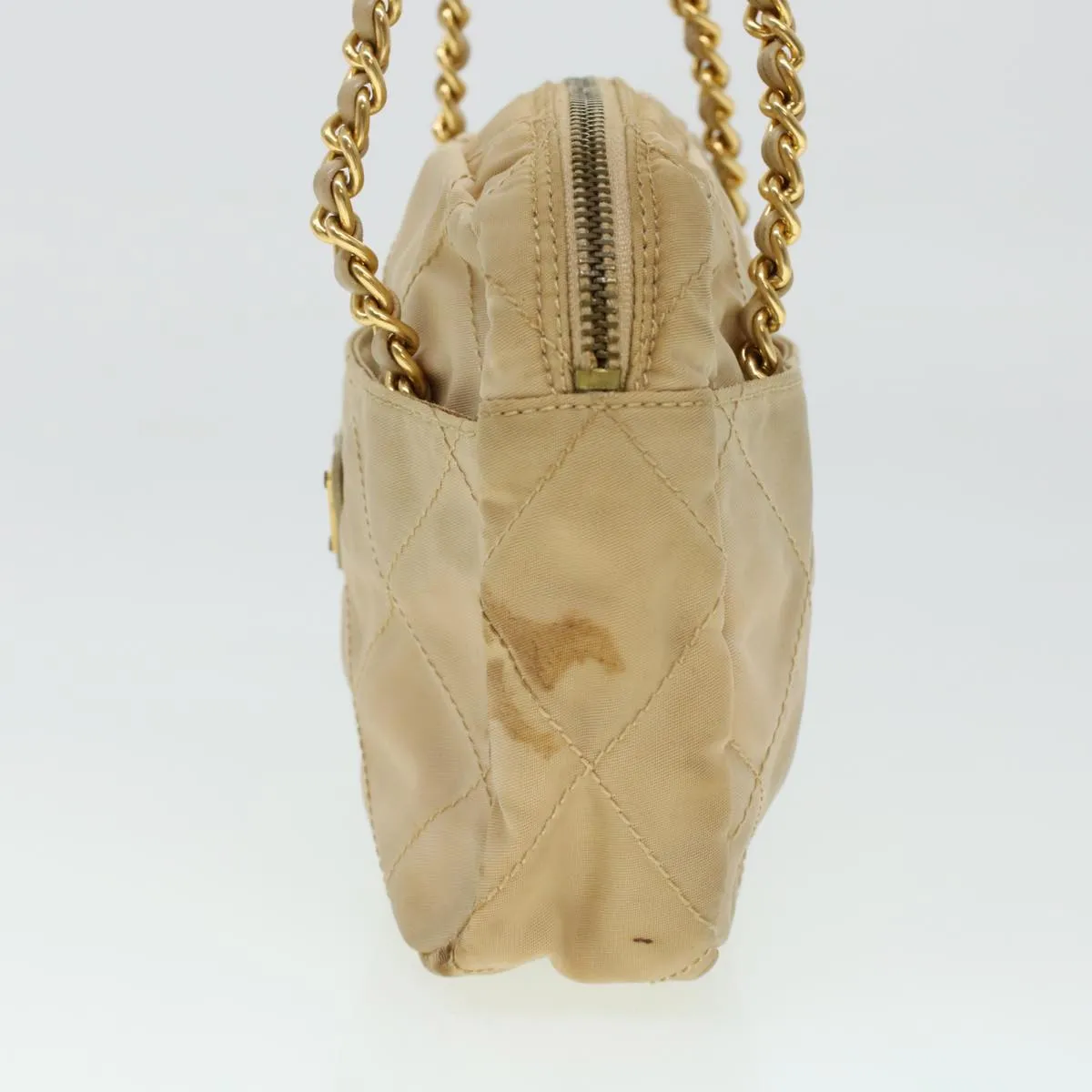 PRADA Quilted Chain Shoulder Bag Nylon Beige  41312