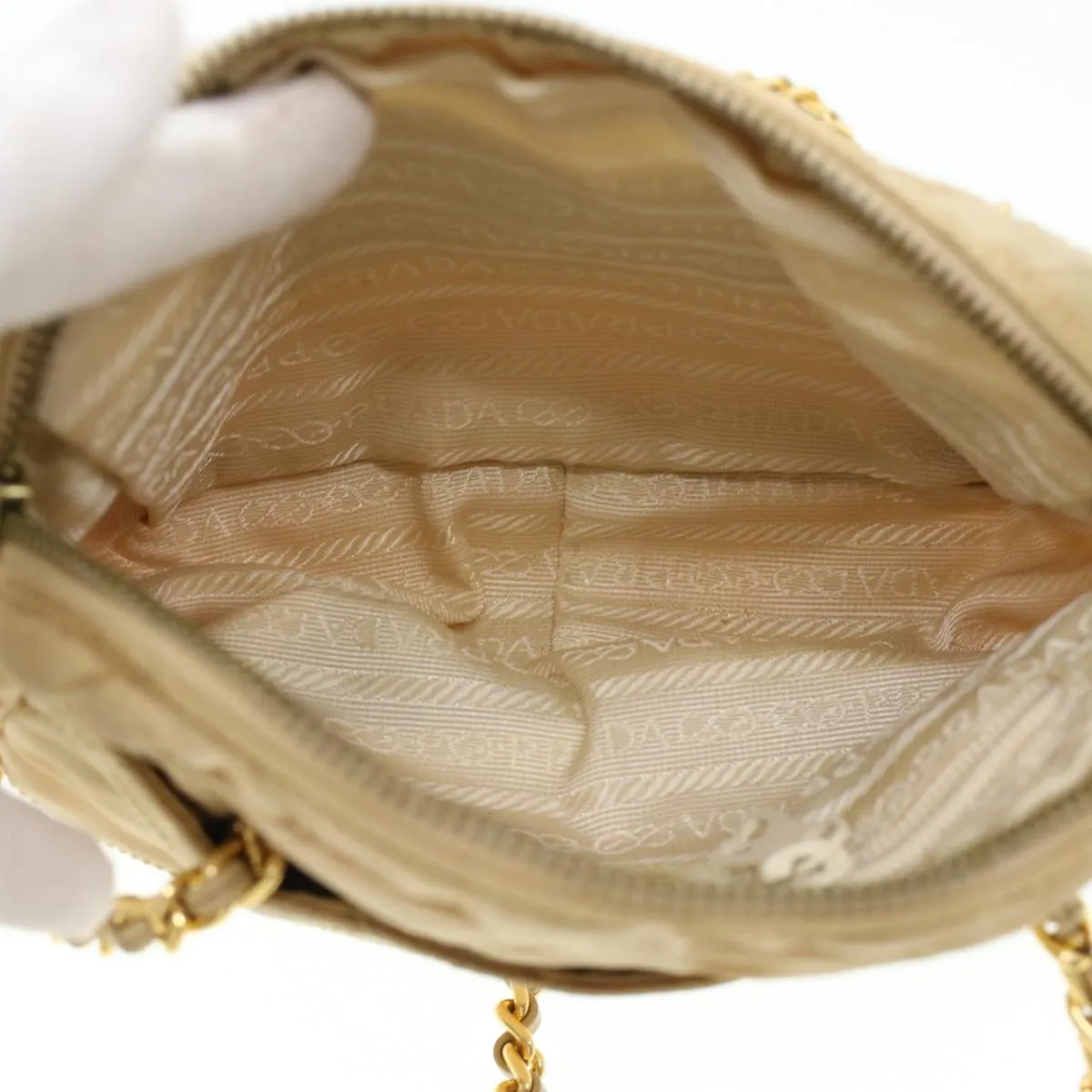 PRADA Quilted Chain Shoulder Bag Nylon Beige  41312