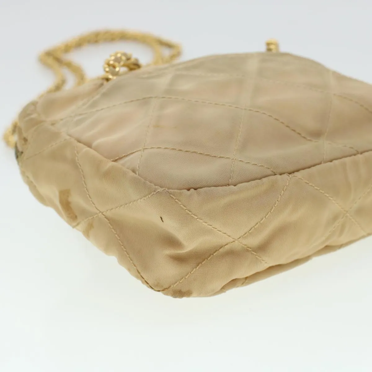 PRADA Quilted Chain Shoulder Bag Nylon Beige  41312