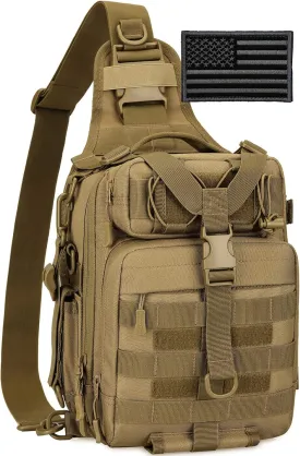 Protector Plus Tactical Sling Bag Military MOLLE Crossbody Pack Chest Shoulder Backpack (Patch Included)