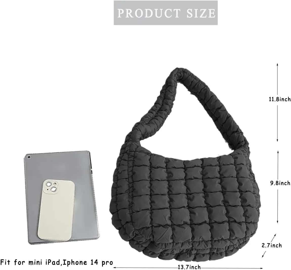 Puffer Carryall Tote Bag for Women Quilted Shoulder Bag for Travel Lightweight Cotton Padded Hobo Handbag