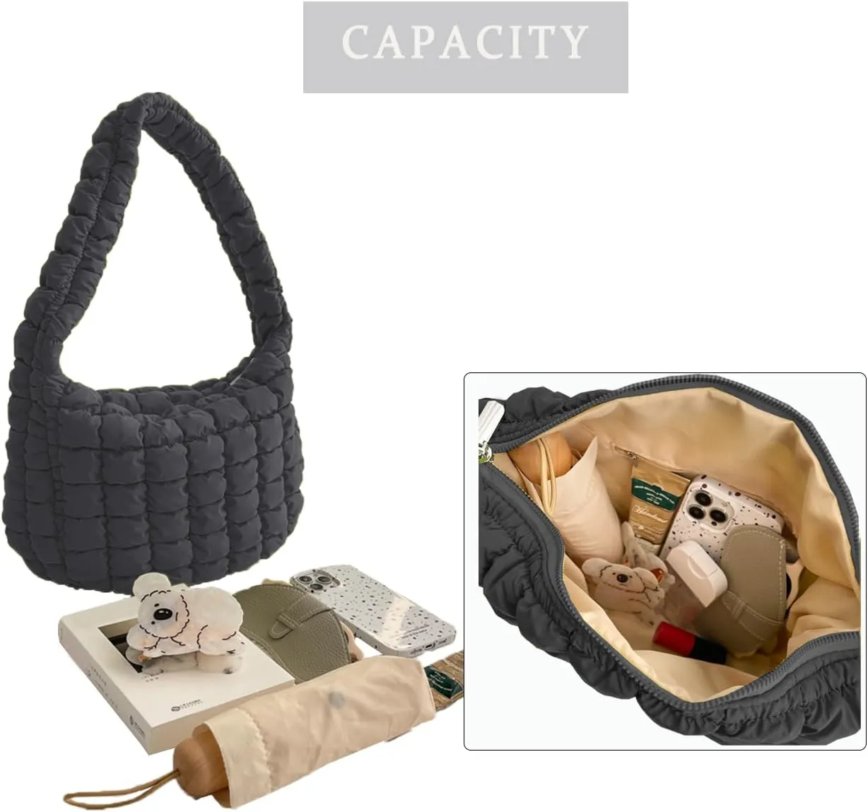 Puffer Carryall Tote Bag for Women Quilted Shoulder Bag for Travel Lightweight Cotton Padded Hobo Handbag