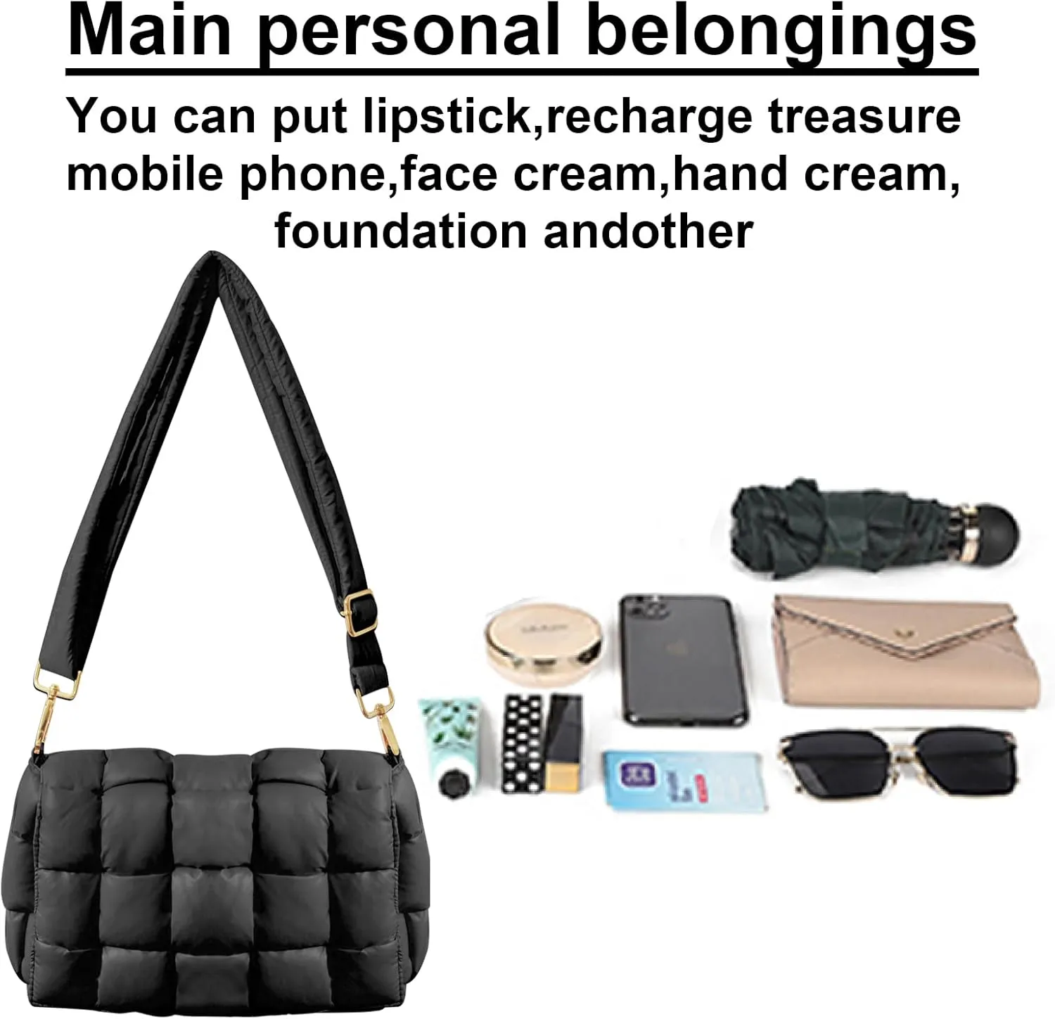 Puffer Woven Crossbody Bag Purse Handbags for Women, Quilted Hobo Carryall Bag Shoulder Bags with Adjustable Strap