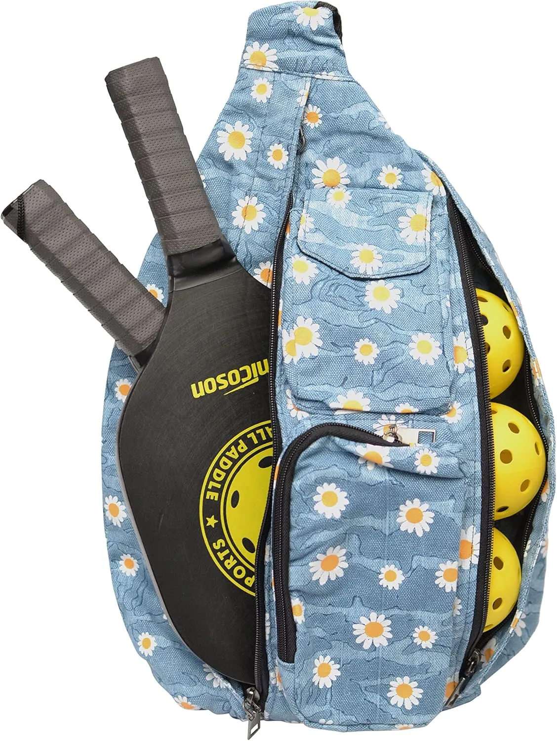 Rucksack Bag, Anti-Theft Crossbody Sling, Backpack, Light Blue Daisy