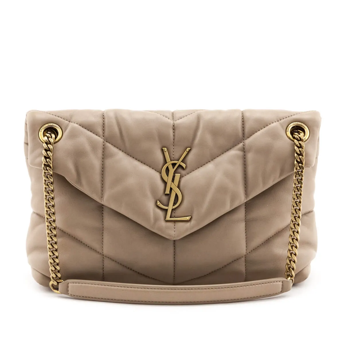 Saint Laurent Beige Lambskin Quilted Small Loulou Puffer Satchel