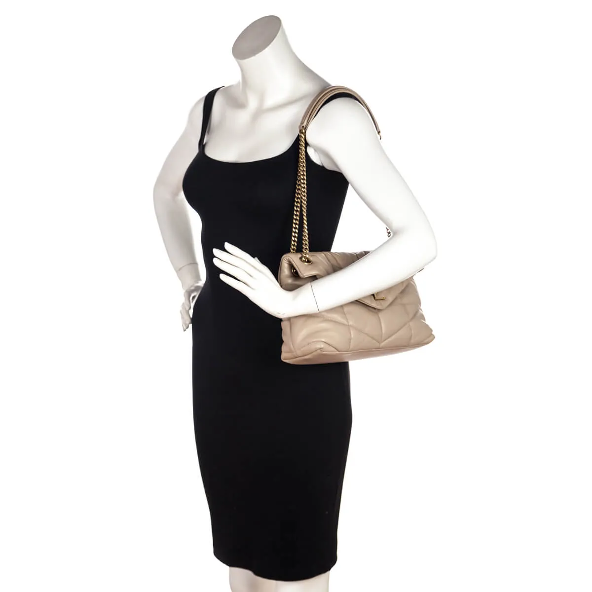 Saint Laurent Beige Lambskin Quilted Small Loulou Puffer Satchel