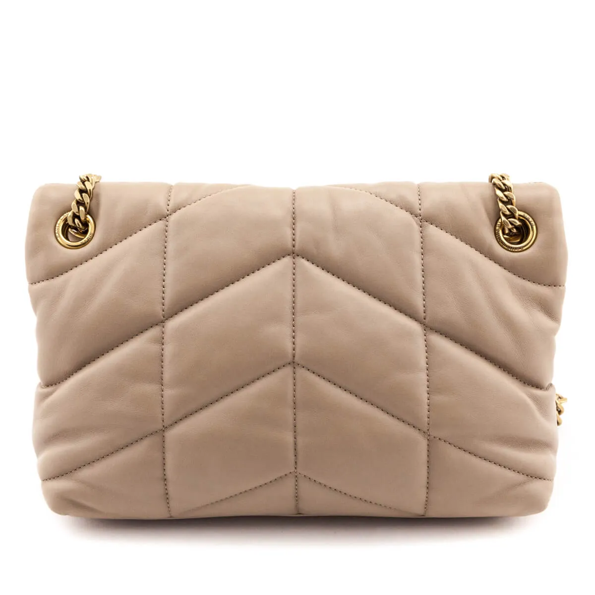 Saint Laurent Beige Lambskin Quilted Small Loulou Puffer Satchel