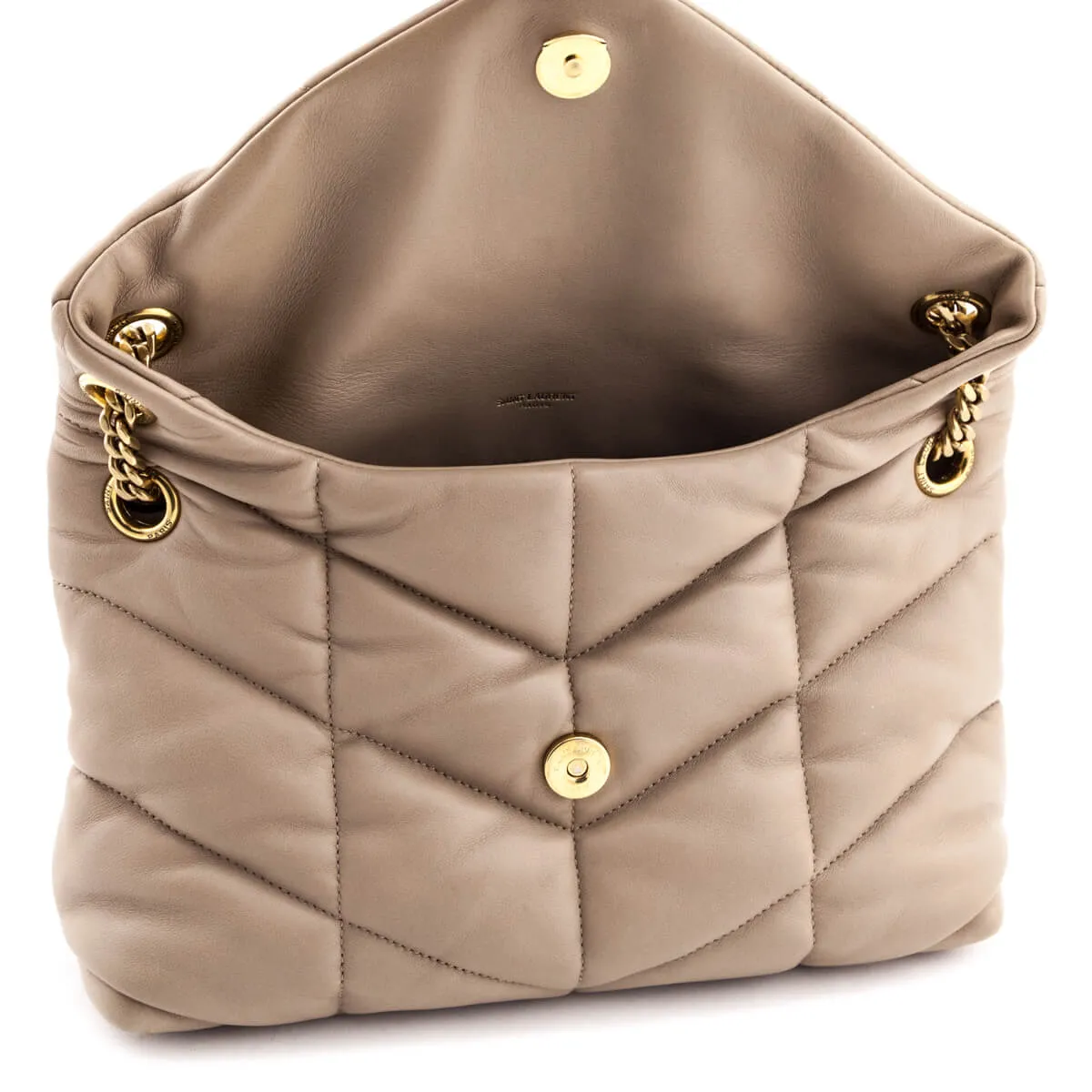 Saint Laurent Beige Lambskin Quilted Small Loulou Puffer Satchel