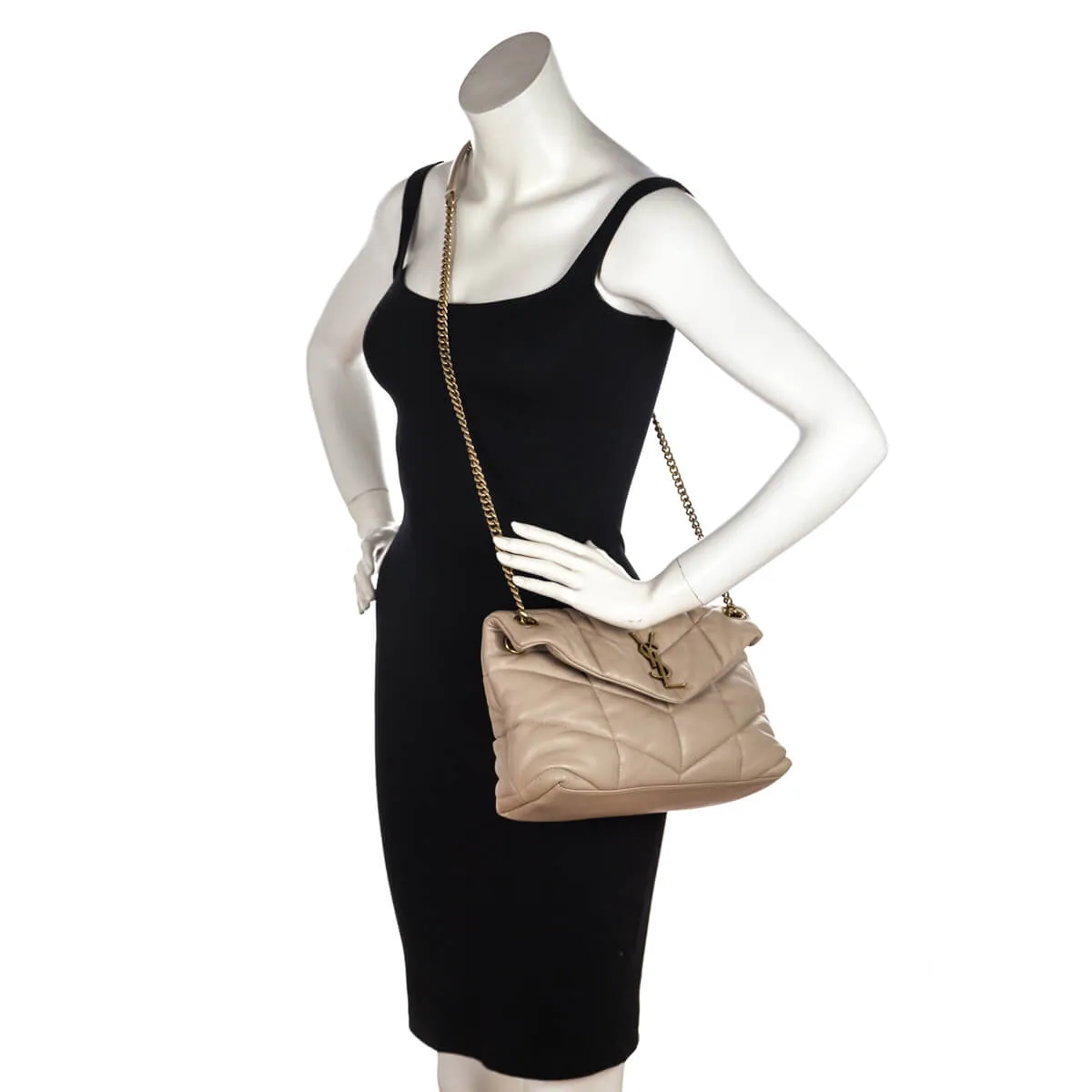 Saint Laurent Beige Lambskin Quilted Small Loulou Puffer Satchel