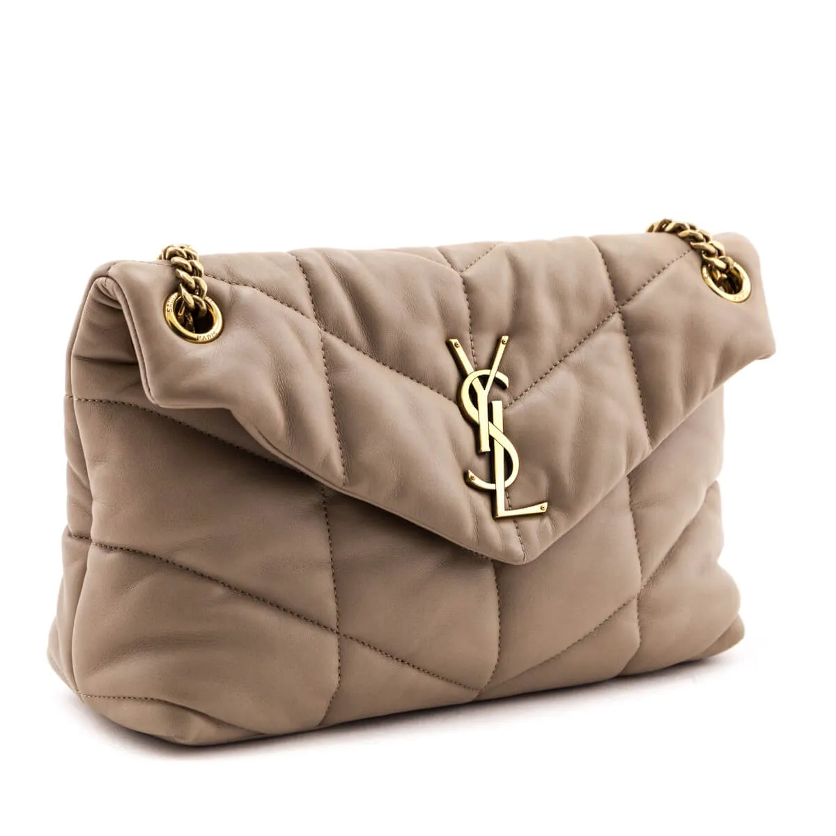 Saint Laurent Beige Lambskin Quilted Small Loulou Puffer Satchel