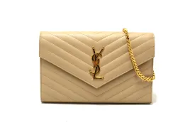 Saint Laurent Beige Matelasse Grain De Poudre Chevron Chain Wallet Crossbody Bag