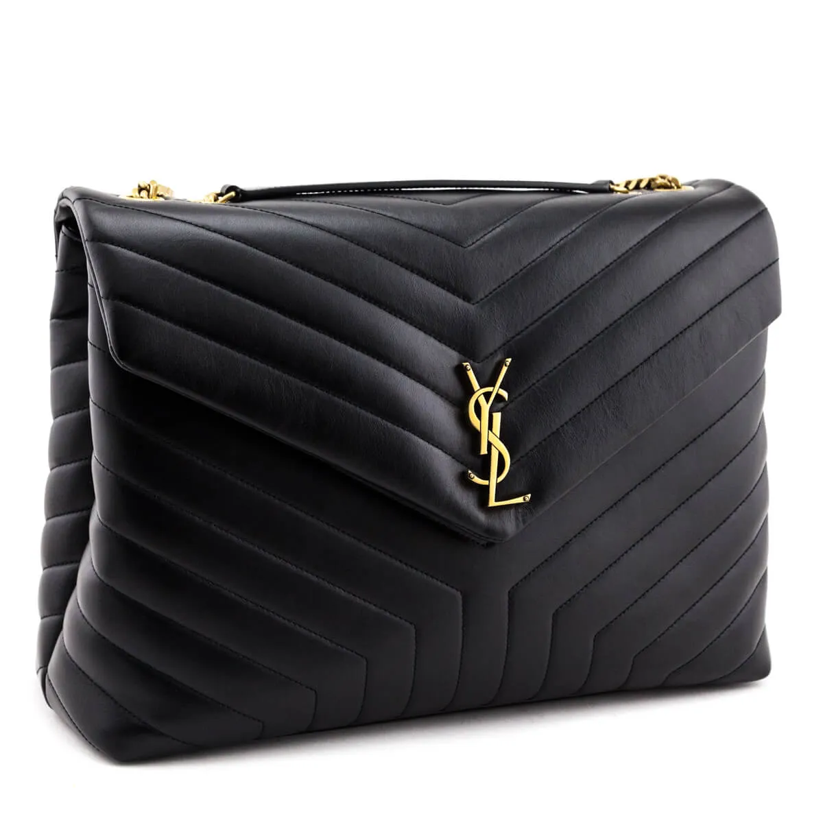 Saint Laurent Black Calfskin Matelasse Large Loulou Monogram Chain Satchel