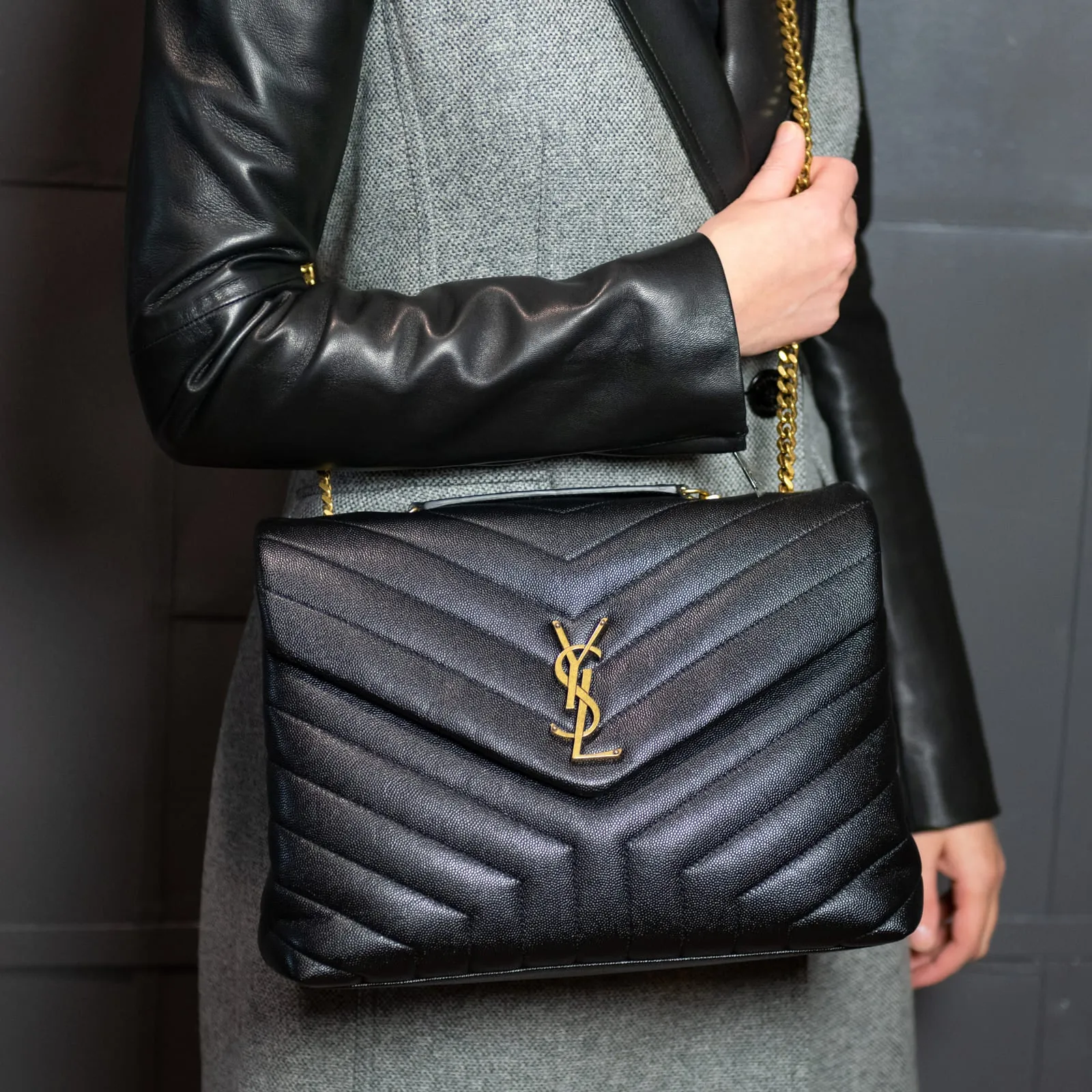 Saint Laurent Black Calfskin Matelasse Large Loulou Monogram Chain Satchel