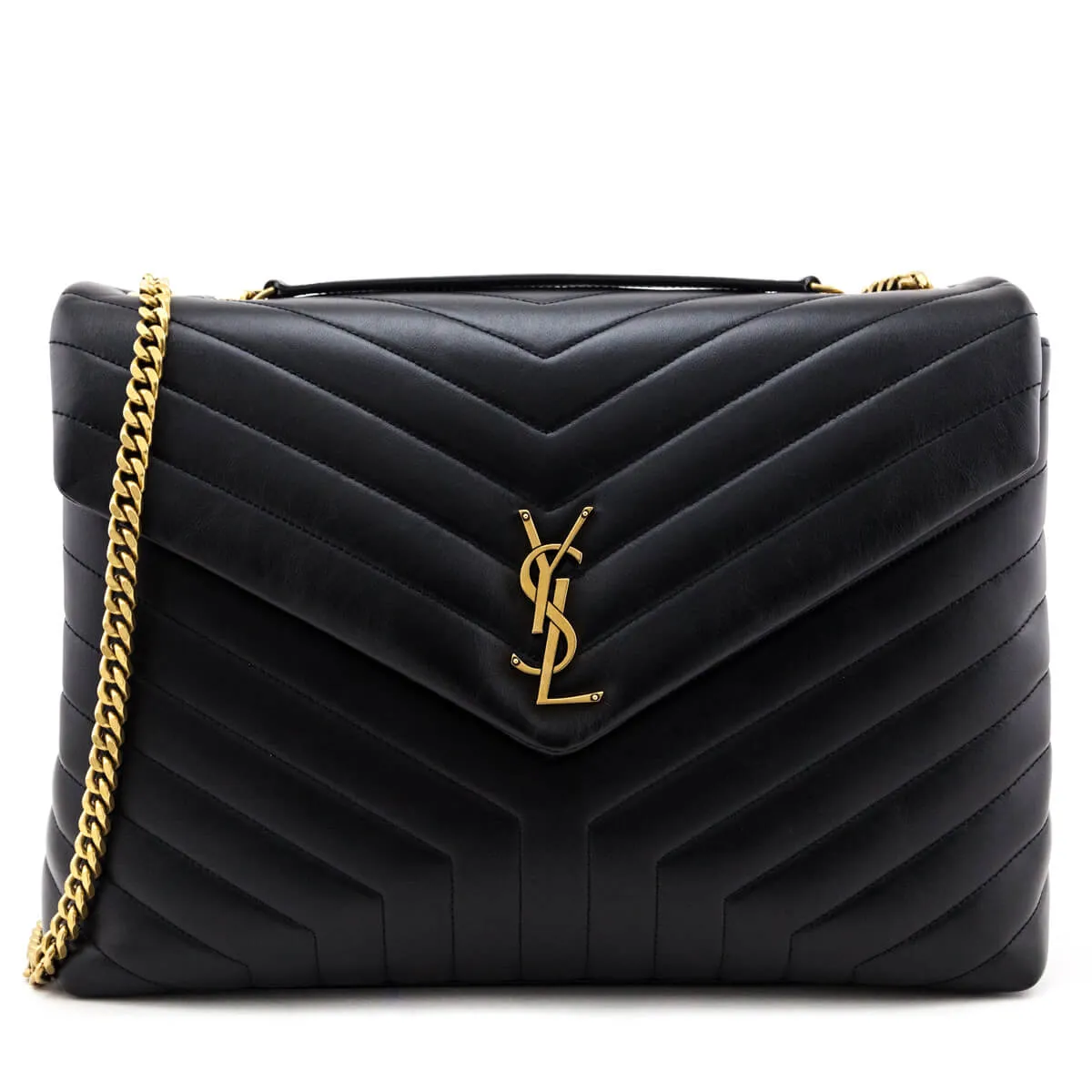 Saint Laurent Black Calfskin Matelasse Large Loulou Monogram Chain Satchel