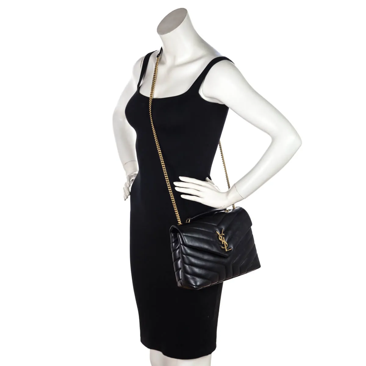 Saint Laurent Black Calfskin Y Quilted Monogram Small Loulou Chain Satchel