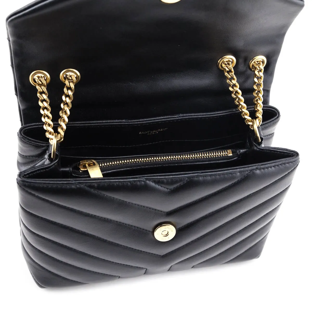 Saint Laurent Black Calfskin Y Quilted Monogram Small Loulou Chain Satchel