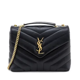 Saint Laurent Black Calfskin Y Quilted Monogram Small Loulou Chain Satchel
