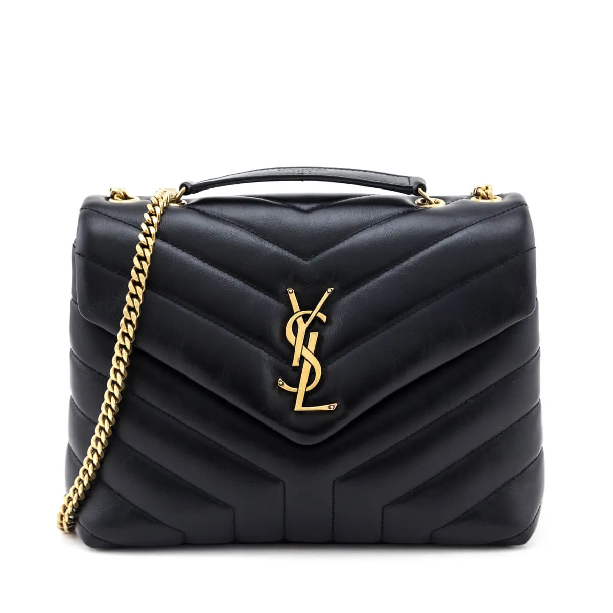 Saint Laurent Black Calfskin Y Quilted Monogram Small Loulou Chain Satchel
