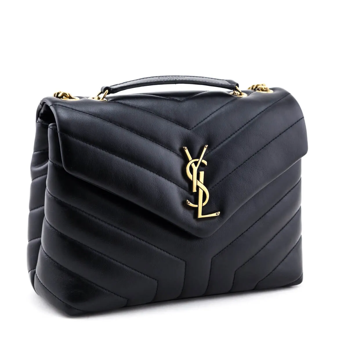 Saint Laurent Black Calfskin Y Quilted Monogram Small Loulou Chain Satchel
