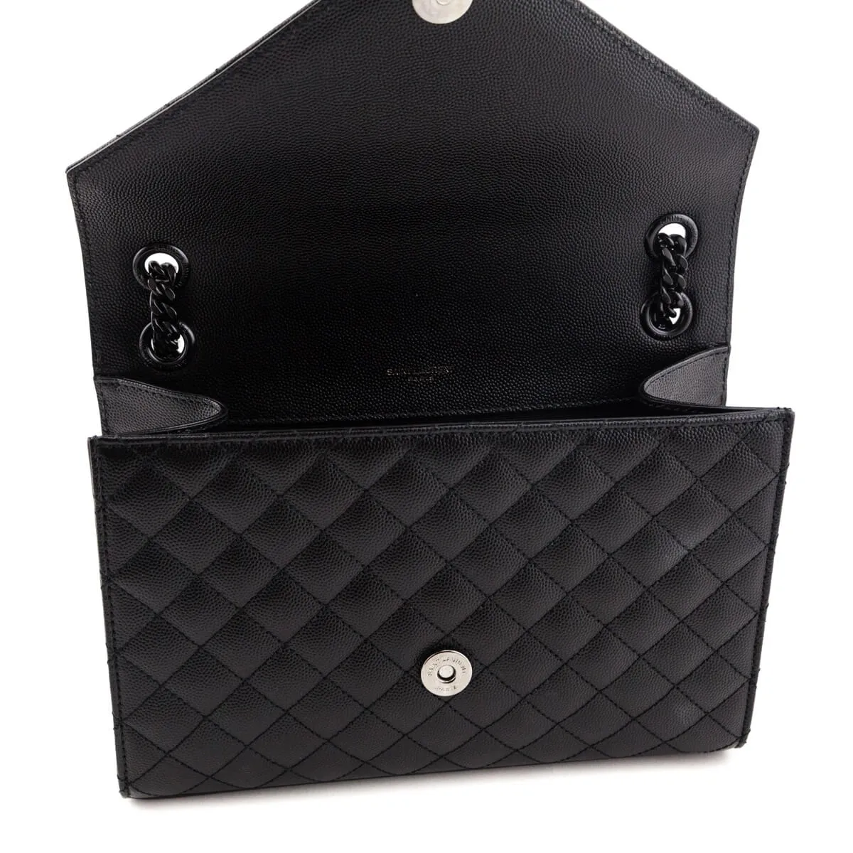 Saint Laurent Black Grain de Poudre Mixed Matelasse Triquilt Medium Monogram Satchel