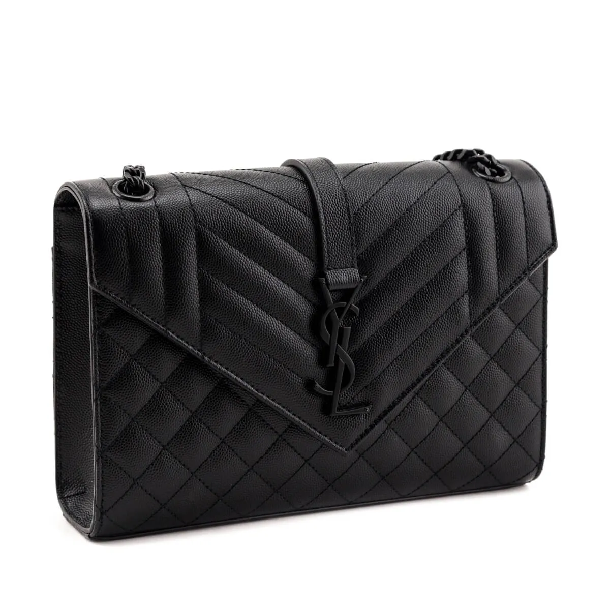 Saint Laurent Black Grain de Poudre Mixed Matelasse Triquilt Medium Monogram Satchel