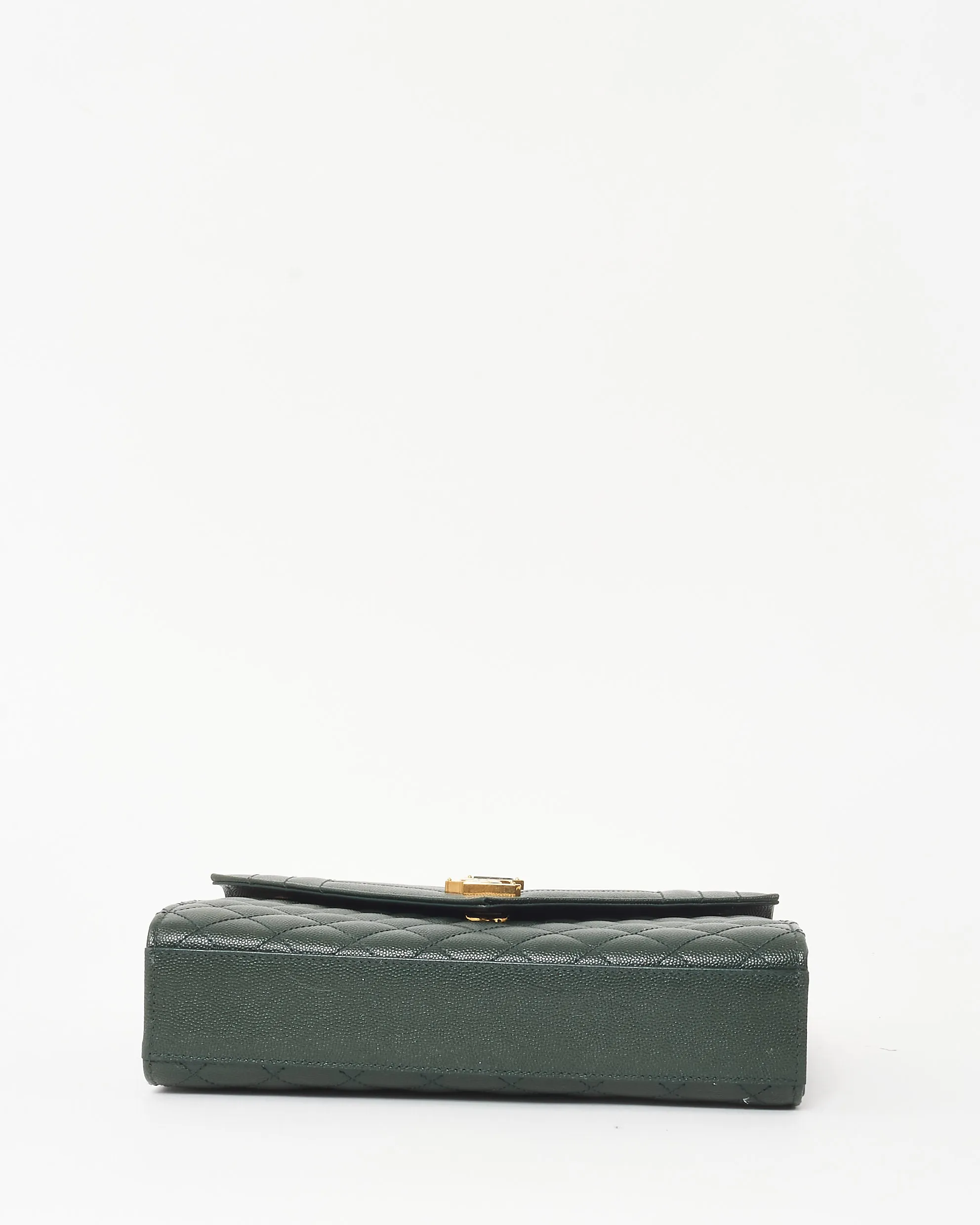 Saint Laurent Green Quilted Embossed Leather Medium YSL Logo Envelope Flap Bag