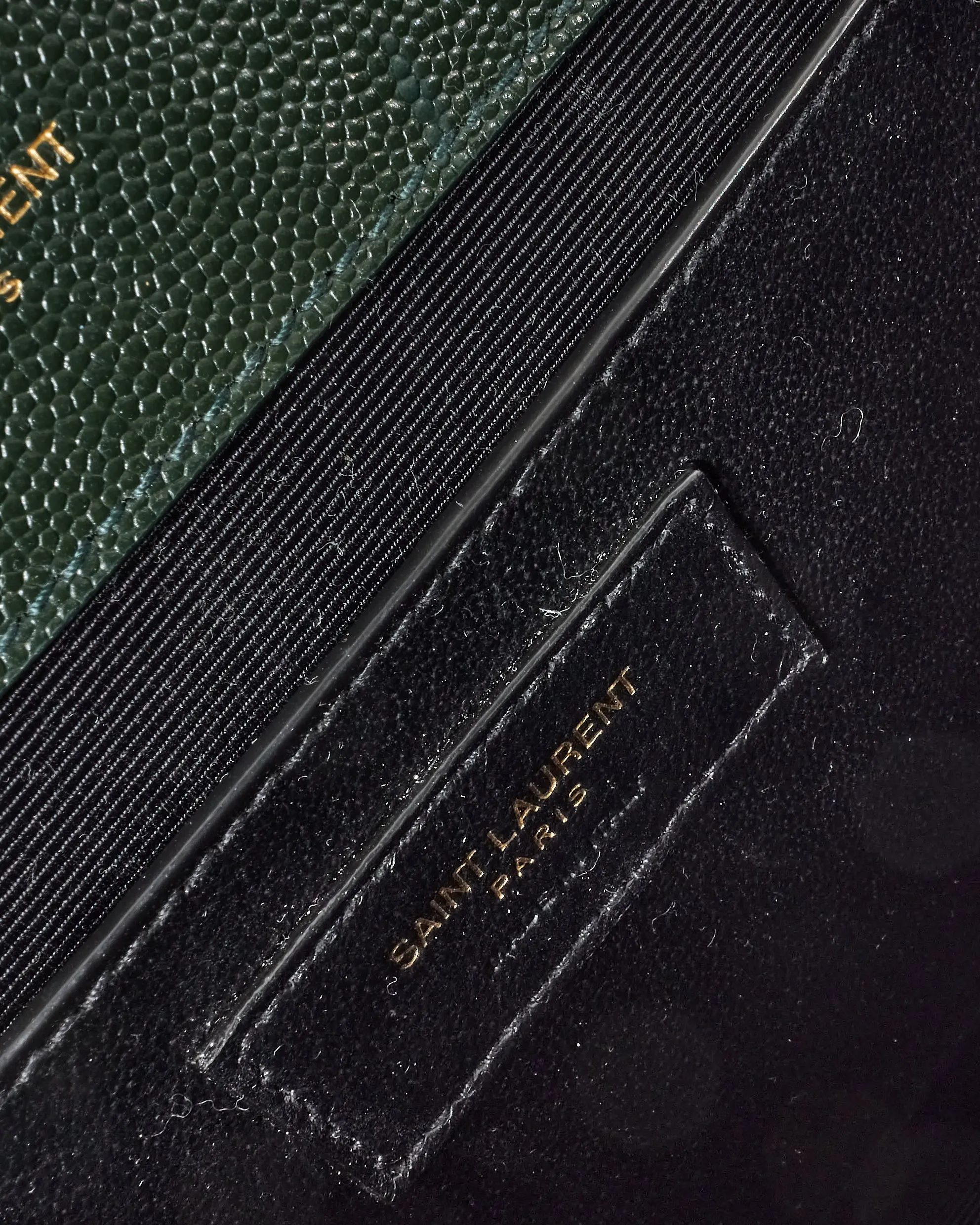 Saint Laurent Green Quilted Embossed Leather Medium YSL Logo Envelope Flap Bag