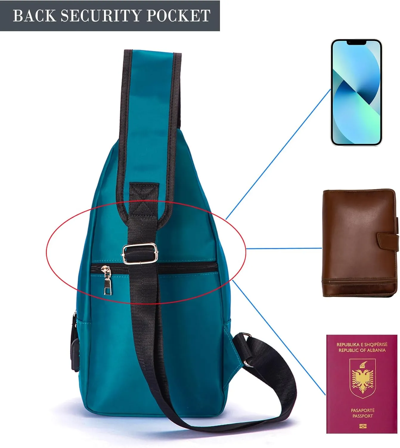 Seoky Rop Men Women Sling Backpack Nylon Water Resistant Shoulder Chest Crossbody Sling Bag with USB Charging Port