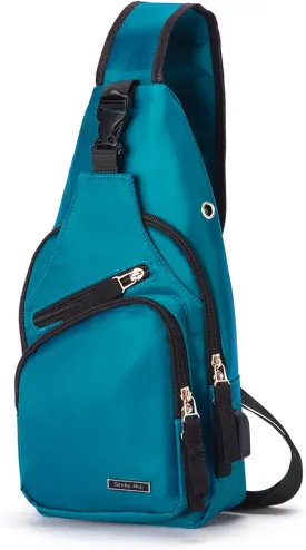 Seoky Rop Men Women Sling Backpack Nylon Water Resistant Shoulder Chest Crossbody Sling Bag with USB Charging Port