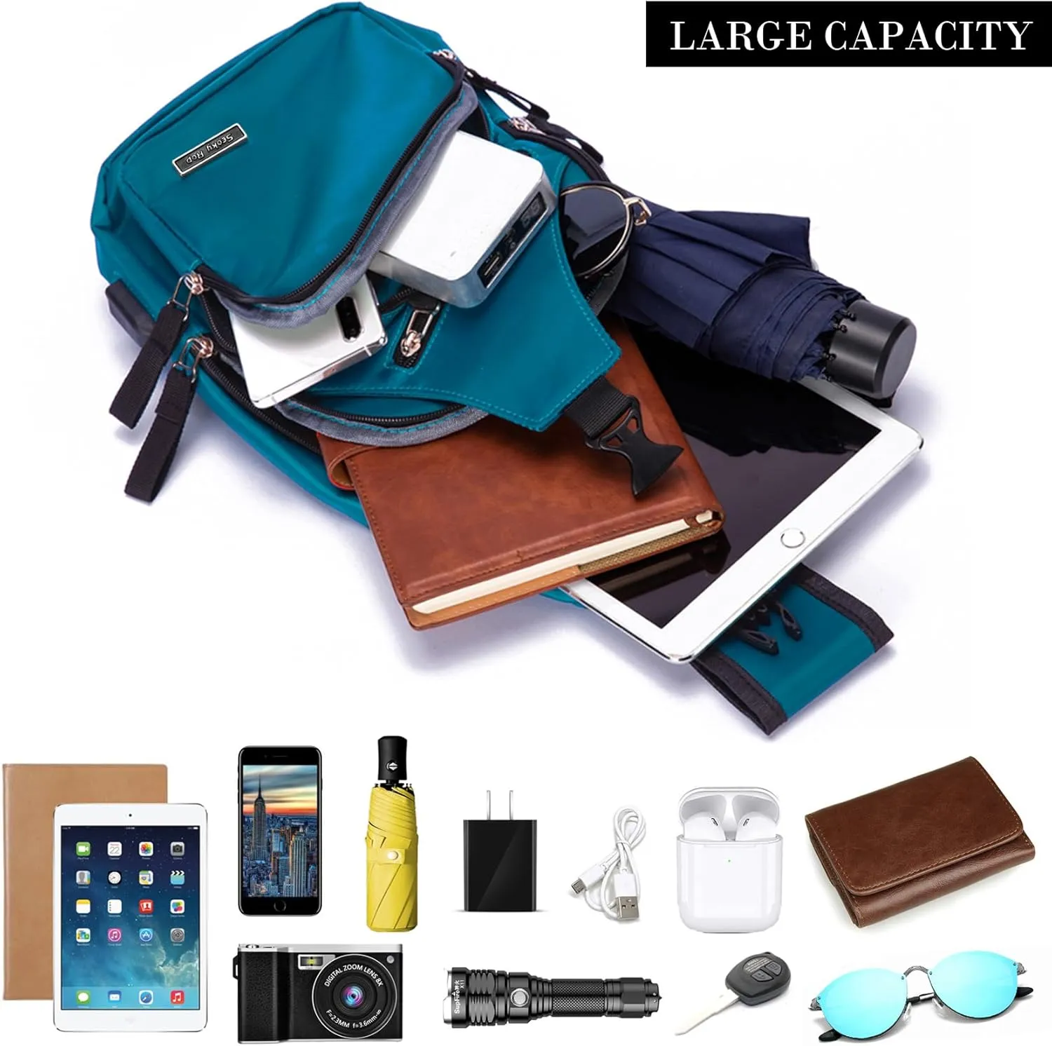 Seoky Rop Men Women Sling Backpack Nylon Water Resistant Shoulder Chest Crossbody Sling Bag with USB Charging Port