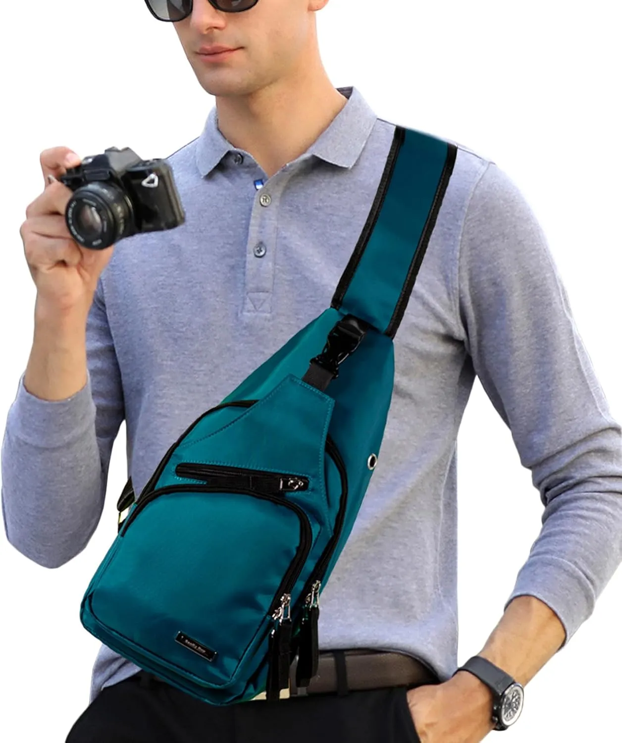Seoky Rop Men Women Sling Backpack Nylon Water Resistant Shoulder Chest Crossbody Sling Bag with USB Charging Port