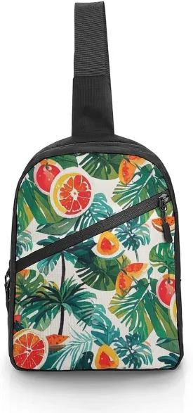 Sling Bag for Men Women Watercolor Tropical Island Style Sling Backpack Chest Bag Casual Daypack Crossbody Bag for Travel