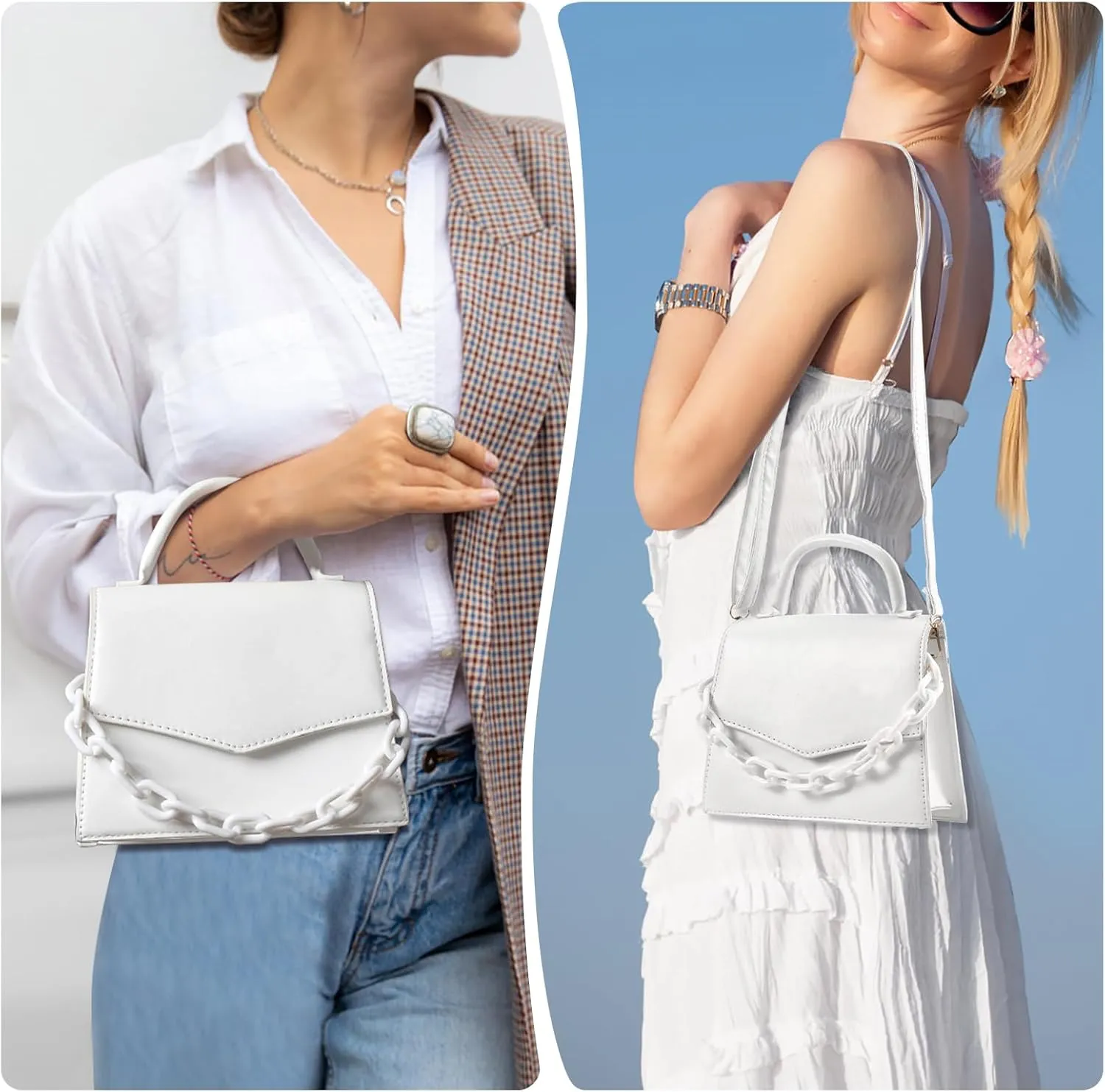 Small Crossbody Bags for Women Girls Trendy Top Handle Satchel Purses with Detachable Acrylic Chain