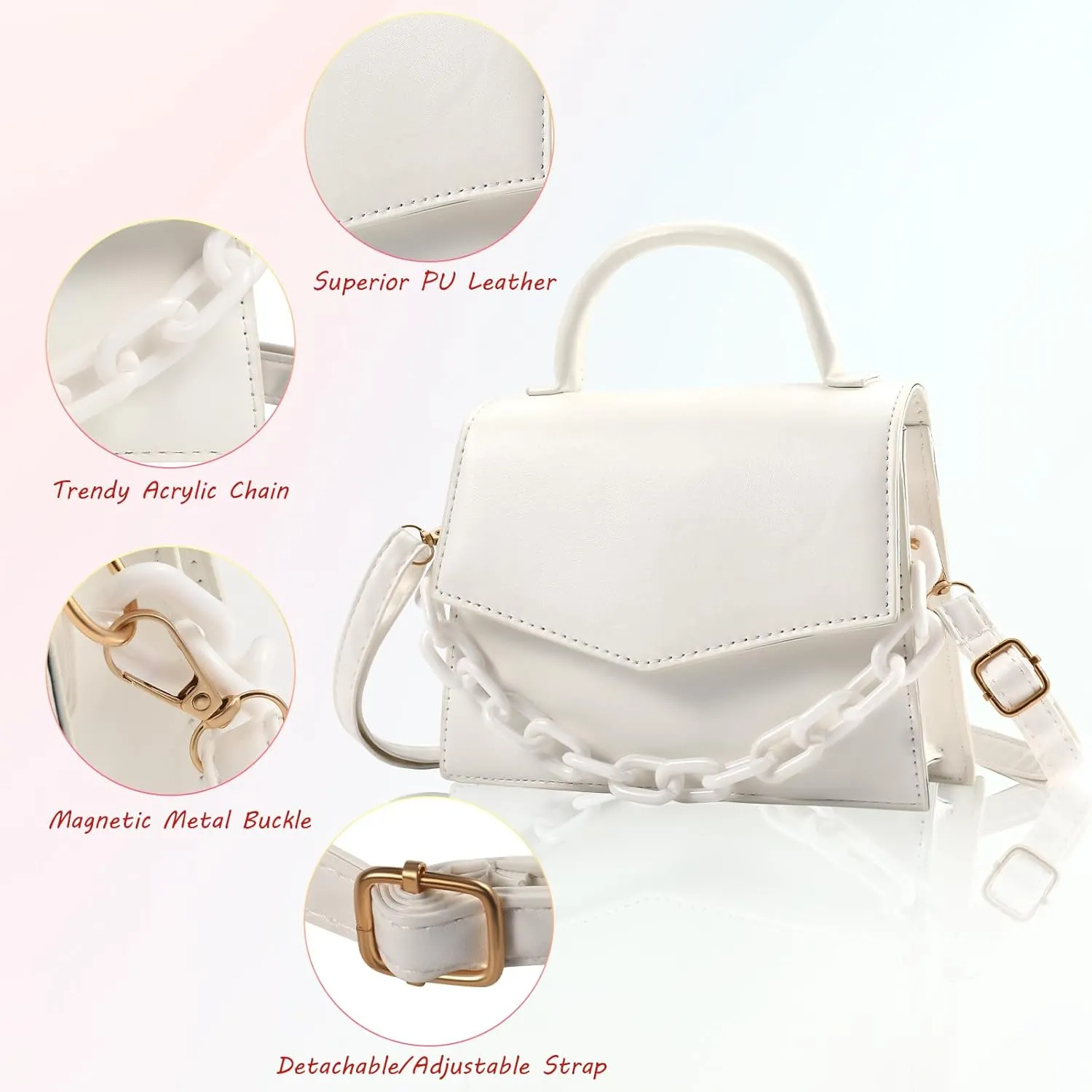 Small Crossbody Bags for Women Girls Trendy Top Handle Satchel Purses with Detachable Acrylic Chain