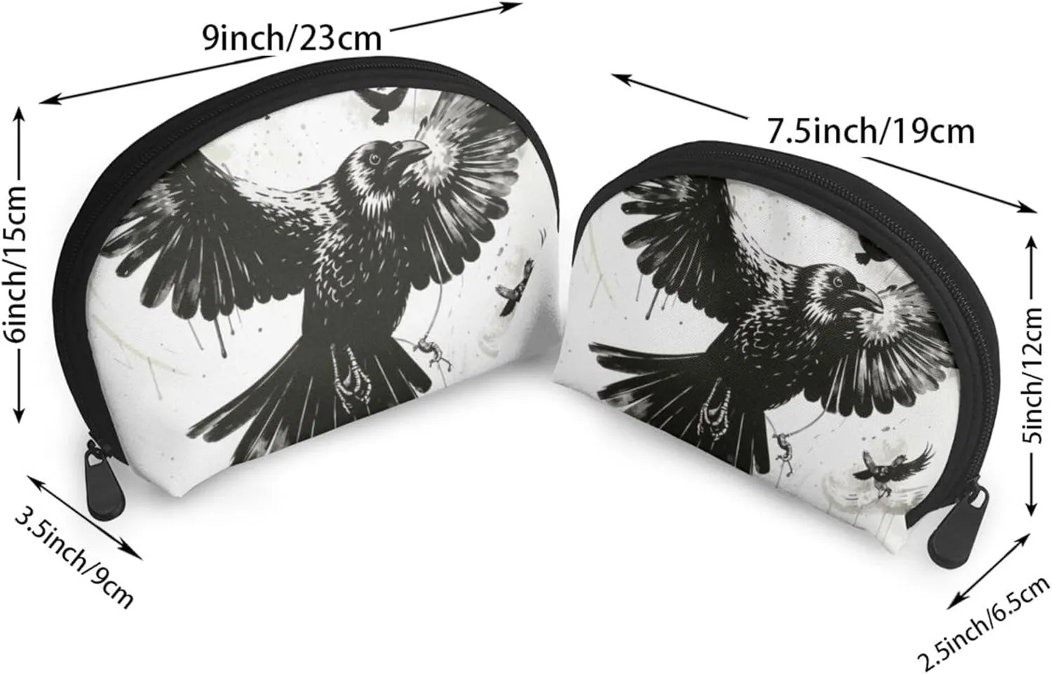 Small Makeup Bag, Compatible with Black Crow Raven Bird Grey Coin Purse Lipstick Organizer Pouch with Zipper for Purse
