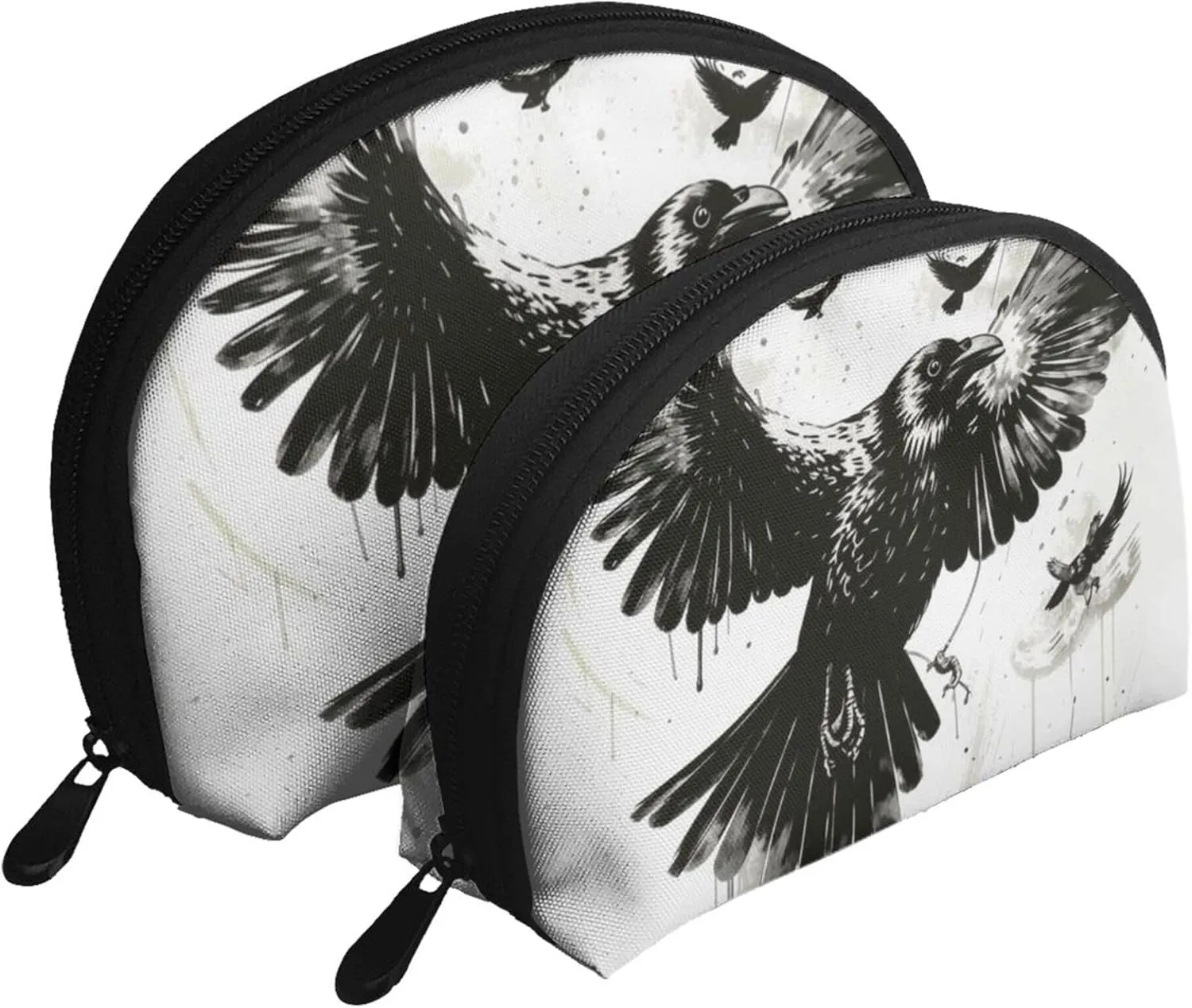 Small Makeup Bag, Compatible with Black Crow Raven Bird Grey Coin Purse Lipstick Organizer Pouch with Zipper for Purse