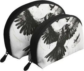 Small Makeup Bag, Compatible with Black Crow Raven Bird Grey Coin Purse Lipstick Organizer Pouch with Zipper for Purse