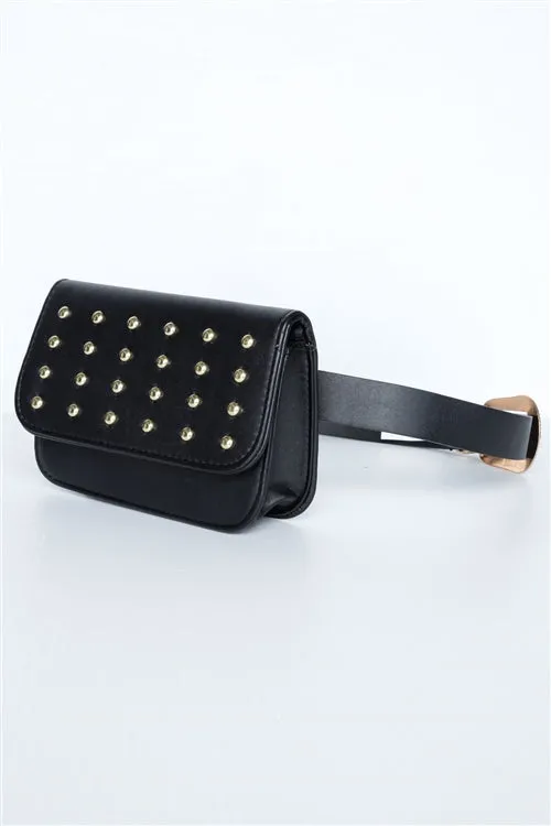 Stella Studded Vegan Leather Fanny Belt Bag (Black)