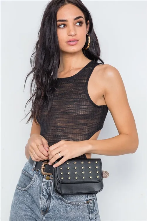 Stella Studded Vegan Leather Fanny Belt Bag (Black)